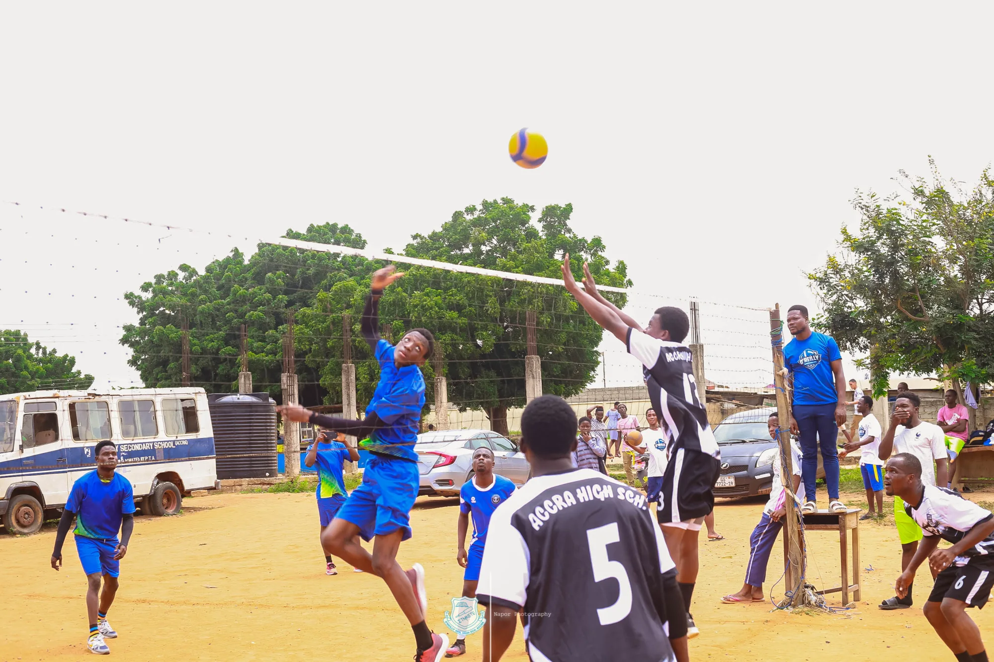 Students playing a ball game outdoors