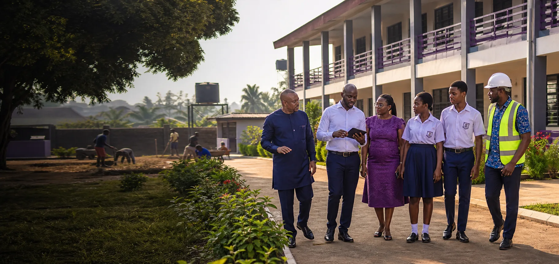 Foundation supporters and students reviewing improvements on campus